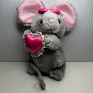 Gray Plush Mouse with Pink Heart